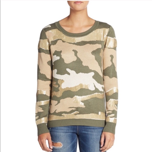 Saks Fifth Avenue Camo Sequined Sweater Size XS/TP - Picture 1 of 2